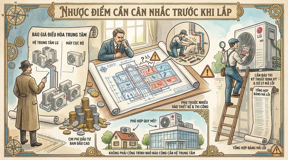 Ưu nhược điểm điều hòa trung tâm LG trong thực tế lắp đặt