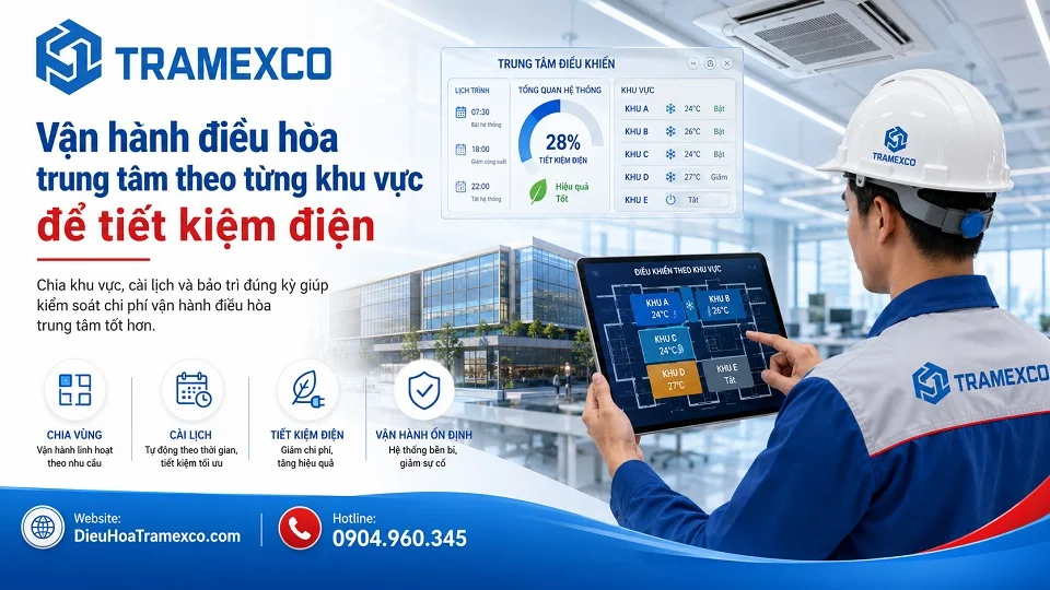 Vận hành điều hòa trung tâm theo từng khu vực để tiết kiệm điện