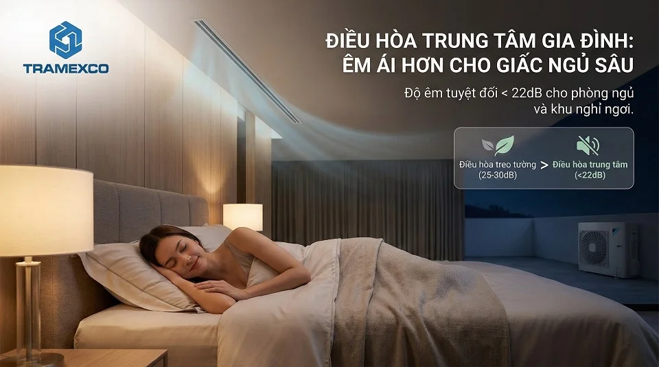 Điều hòa trung tâm vận hành êm hơn cho không gian nghỉ ngơi