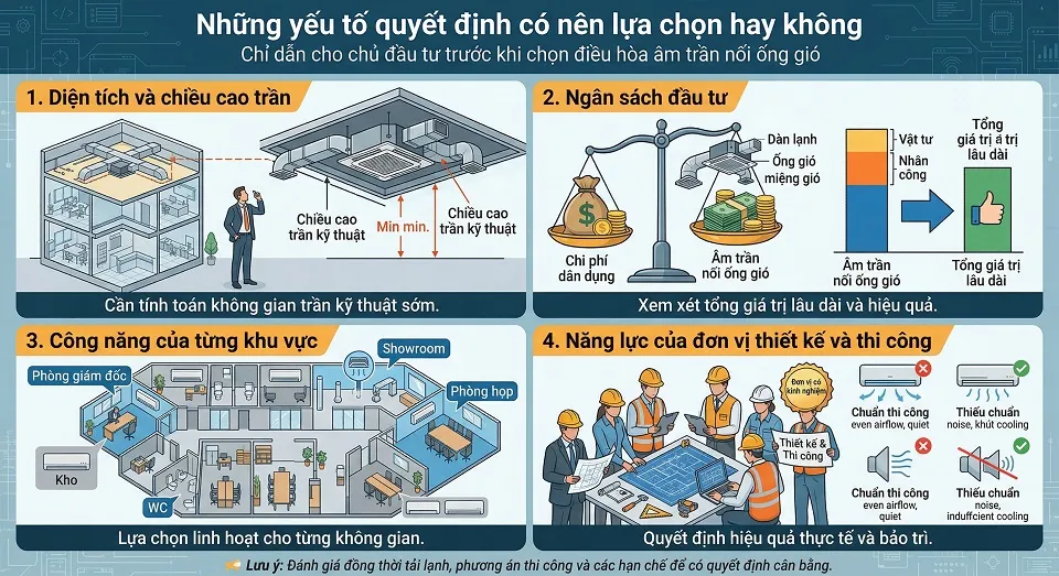 Các yếu tố cần xem xét khi lựa chọn điều hòa âm trần nối ống gió cho công trình
