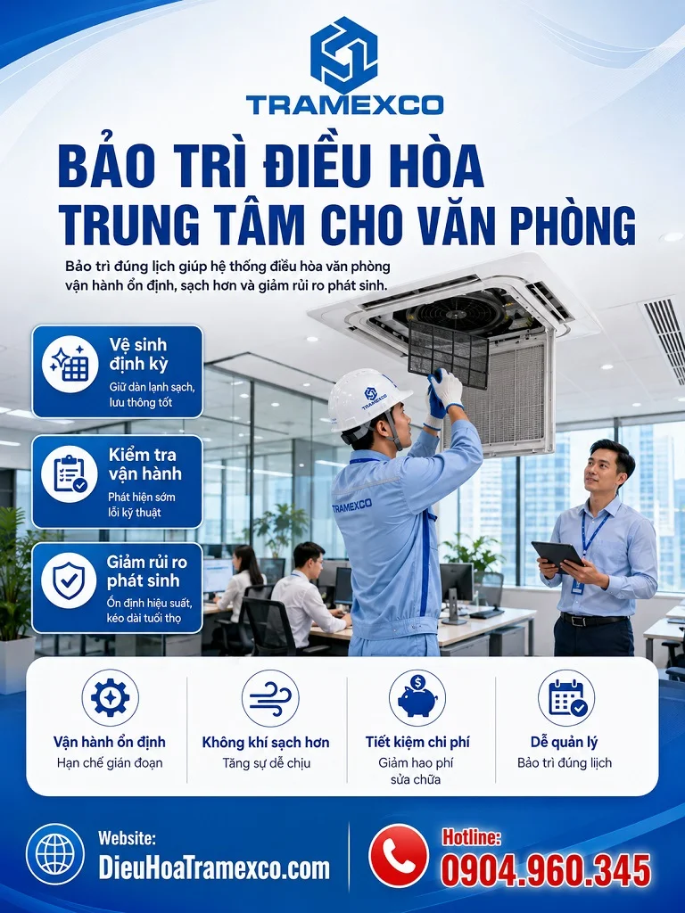 Kỹ thuật viên bảo trì điều hòa trung tâm cho văn phòng