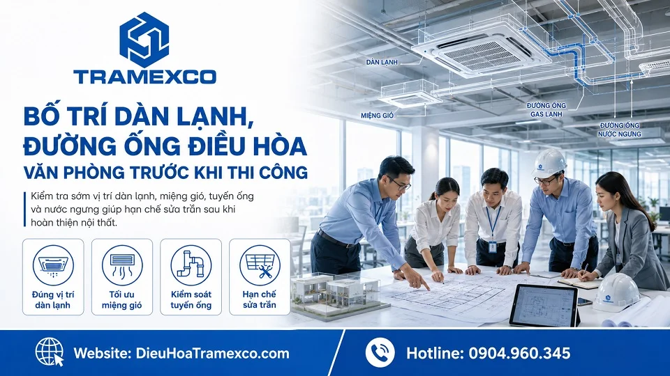Bố trí dàn lạnh đường ống điều hòa văn phòng trước khi thi công