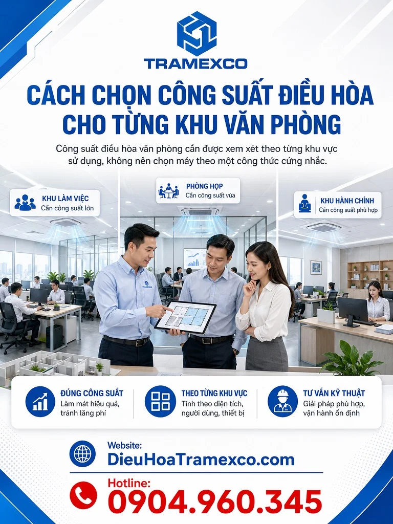 Kỹ sư tư vấn cách chọn công suất điều hòa cho từng khu văn phòng
