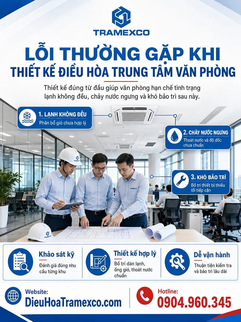 Kỹ sư kiểm tra lỗi thiết kế điều hòa trung tâm cho văn phòng