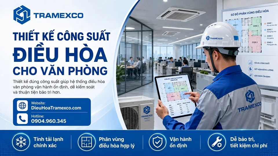 Kỹ thuật viên thiết kế công suất điều hòa cho văn phòng nhiều khu vực