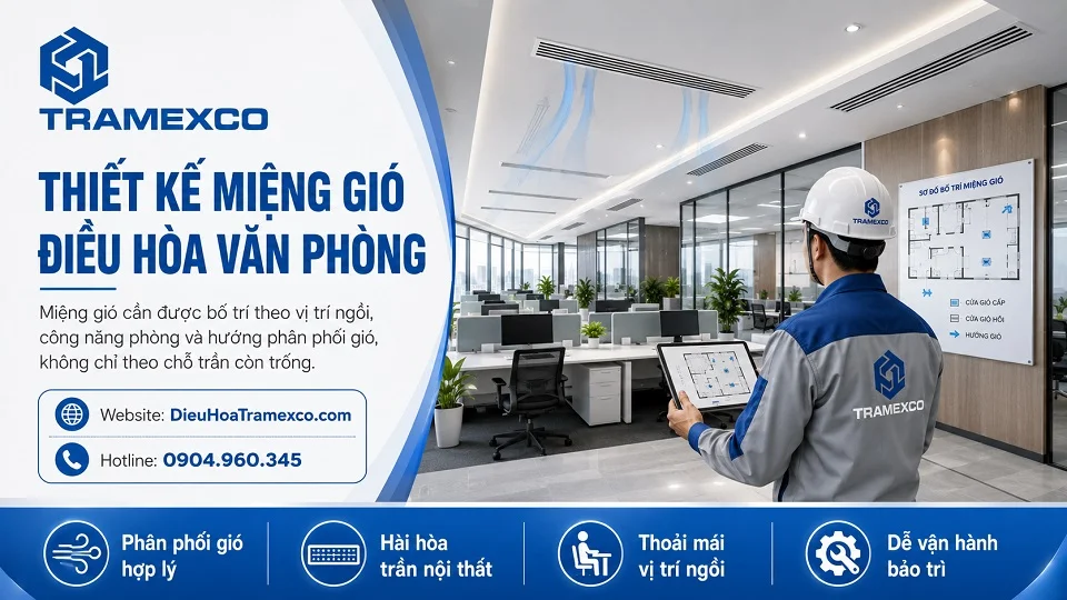 Thiết kế miệng gió điều hòa văn phòng hài hòa với trần và nội thất